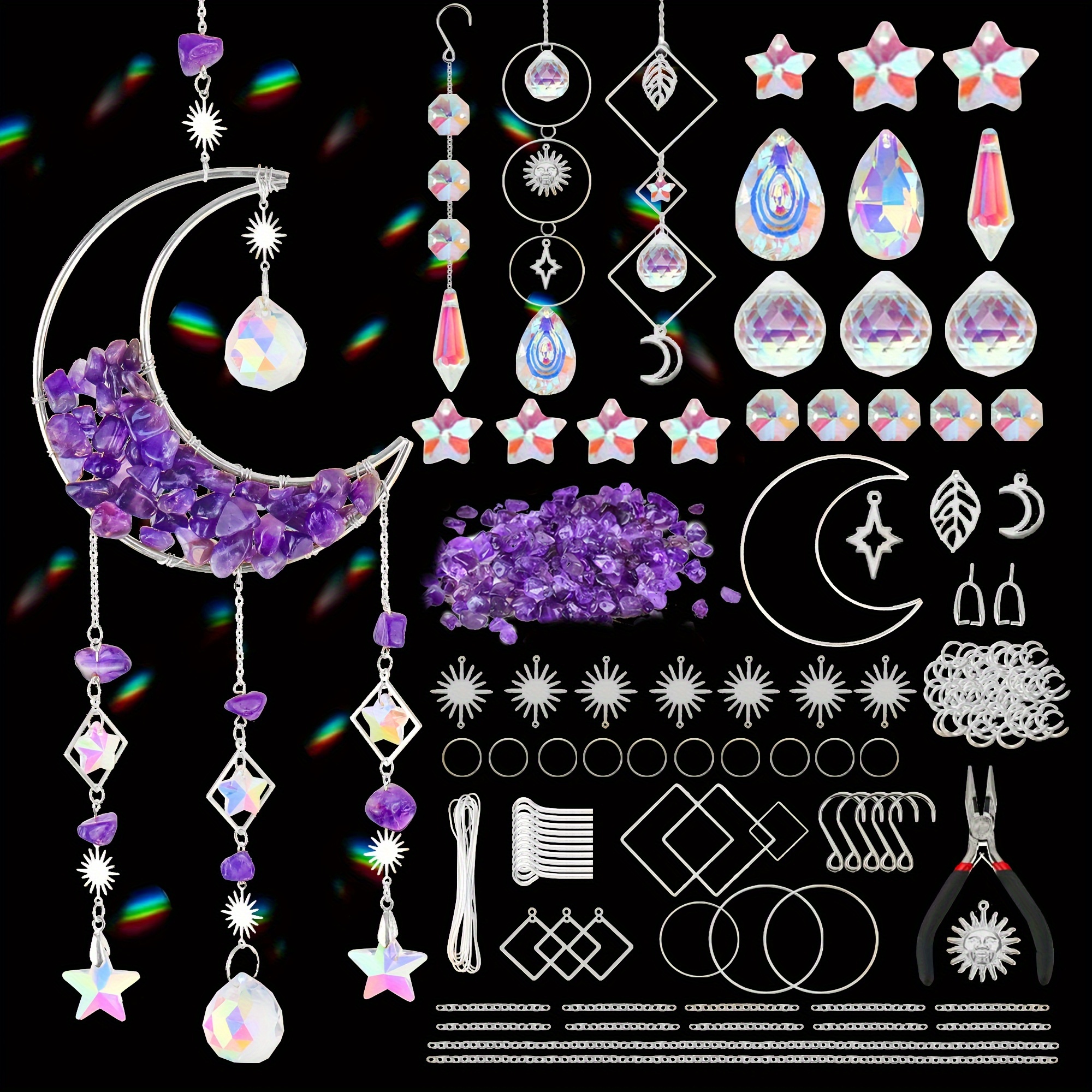  57 Pcs Crystal Suncatcher Hanging Sun Catcher Kits for Adults  Colorful Crystals Suncatchers Prisms with Chain Pendant Ornament Suncatchers  DIY Crafts for Window Home Office Garden Decoration (Gold) : Patio