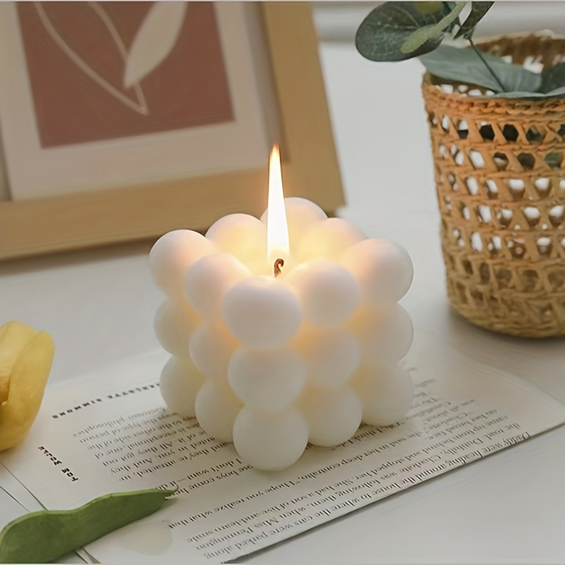 1 pc Scented Bubble Cube Candles for Home, Soy Wax Aromatherapy Candle,  Aesthetic Room Decor Cute Danish Pastel small Decorative Shaped Candles  Gifts - Freesia(White)