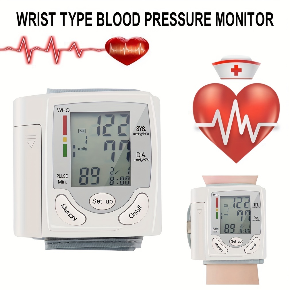 LCD Digital Wrist Blood Pressure Monitor Cuff Gauge 2x90 Memory