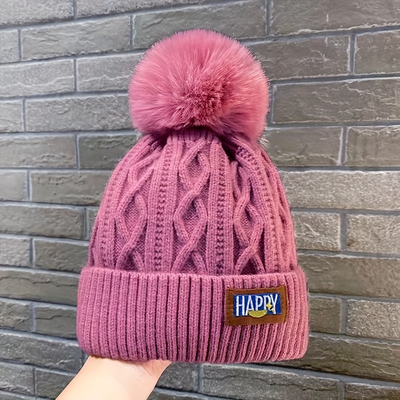 Chapeau Chaud épais tricoté Protection en Peluche Oreille bérets Chapeau  Casquettes de Baseball en Laine pour Femmes Bonnet Ski Enfant Rose Et Noir  Bonnet Femme Hiver