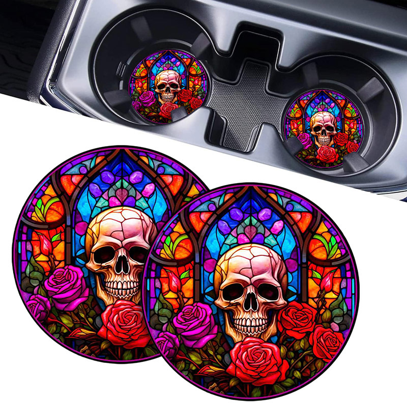 Water Absorbable Colorful Skull Pattern Car Cup Holder - Temu