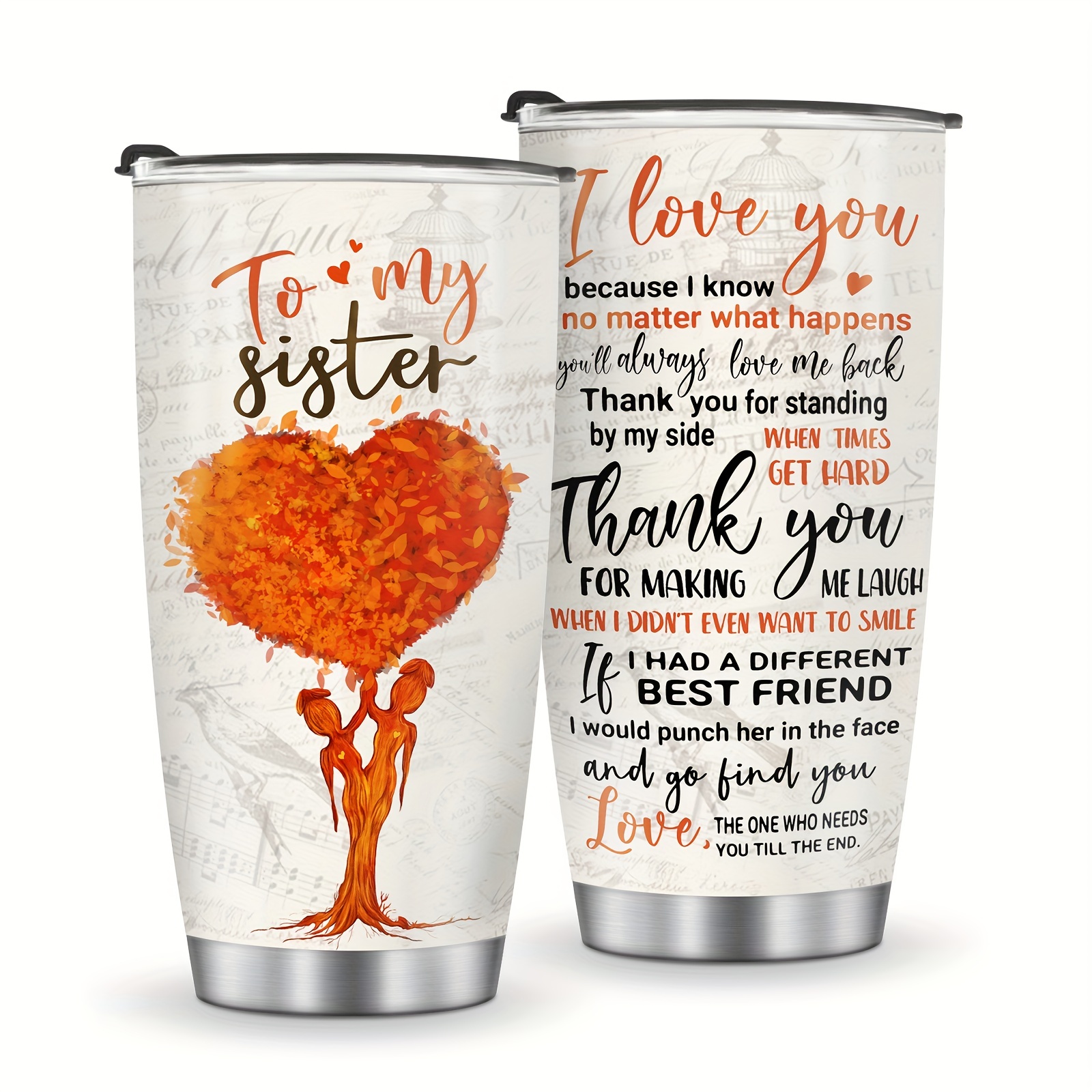 Sister Tumbler-Sisters Gift from Sister,Pink Cute Floral Tumbler with Lid  and Straw,Sister Birthday Gifts from Sister,best sister ever gifts,Travel  Iced Coffee Cup Mug 20 oz Tumbler 