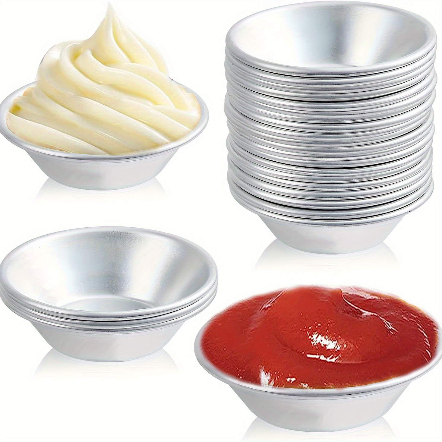 Nechtik Small Sauce Cups, Stainless Steel Ramekin Dipping Sauce Cup, Commercial Grade Individual Round Condiment Cups (12, 15 oz)