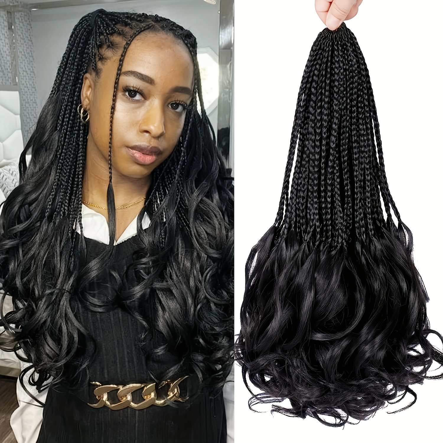 9 Packs 14 Inch French Curl Braiding Hair Ombre Brown Blonde Spanish Curly  Braids Hair For Yaki Texture Pre looped Box Braids Crochet Hair with Wavy Curly  Ends