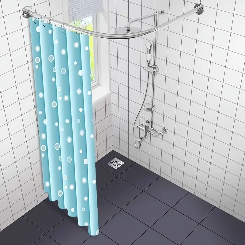 Barra de cortina de ducha curvada en forma de L, sin perforaciones, para  baño, bañera, esquina, barra ajustable, extensible de acero inoxidable
