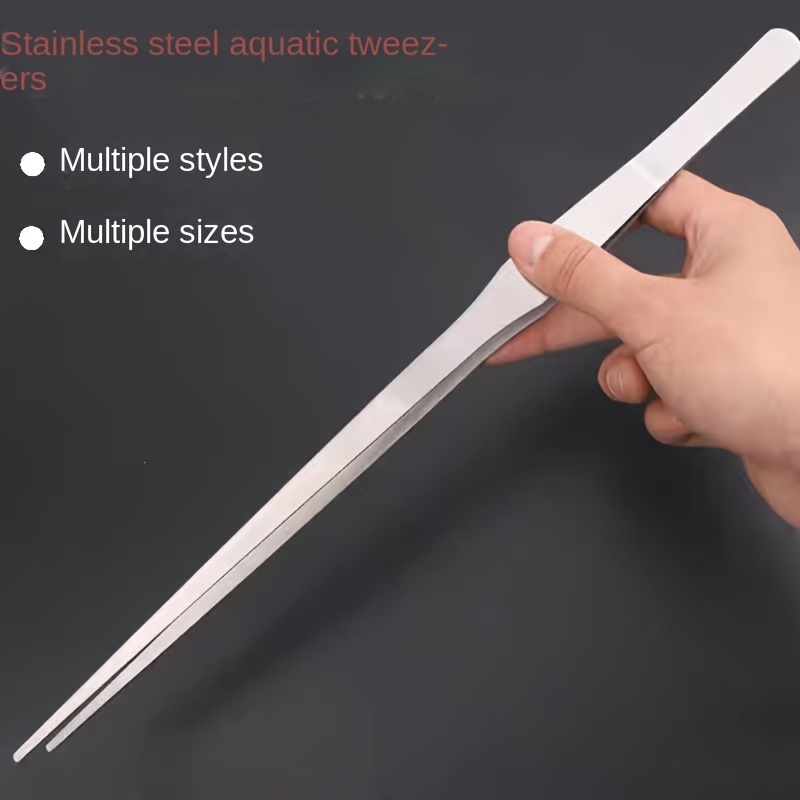 2PCS Aquarium Tweezers Stainless Steel Straight and Curved