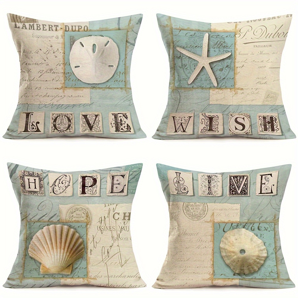 Marine Life Cushion Covers Vintage Polyester Linen Starfish Shell Octopus  Conch Pillowcase Sofa Without Pillow Inserts - Temu
