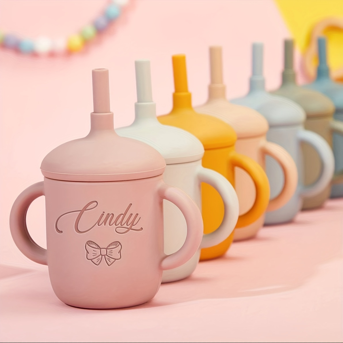 Custom Name Silicone Straw Sippy Cup for Baby, Personalized Engraved Non-spill  Toddler Training Cup 5oz 