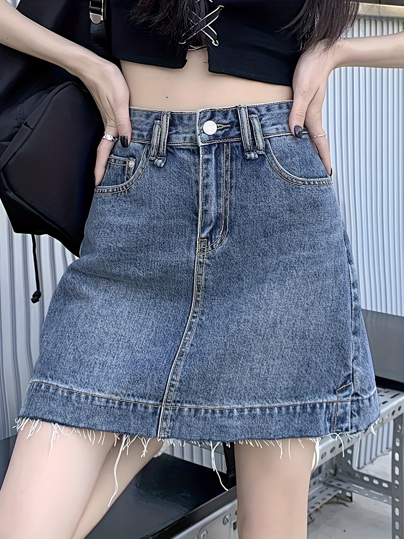 A Line Denim Skirt - Temu Japan