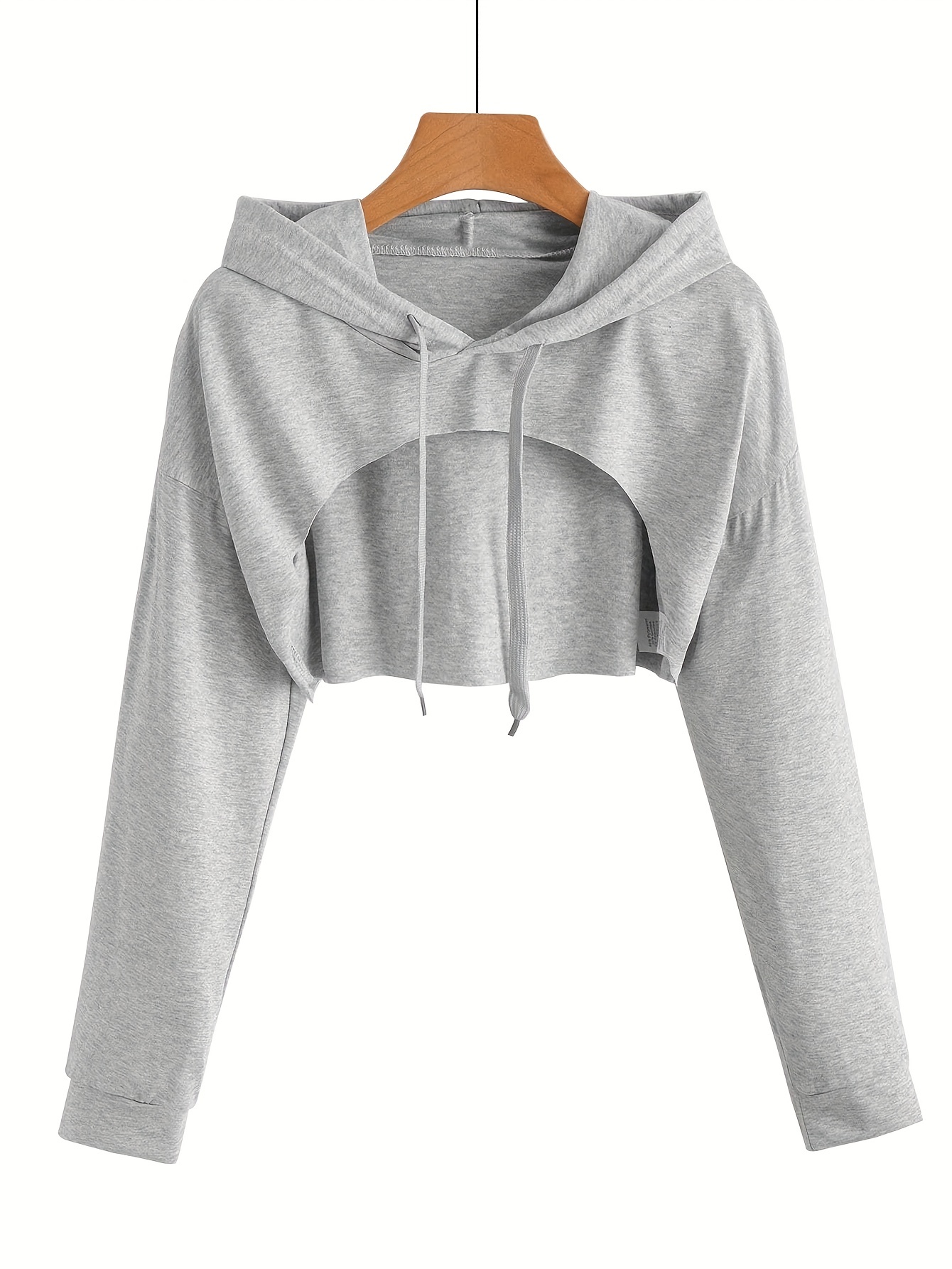 Cropped Sweatshirts for Women Long Sleeve Solid Color Drawstring Tops Crop  Tops Hoodie Pullover Fall Clothes Outfit