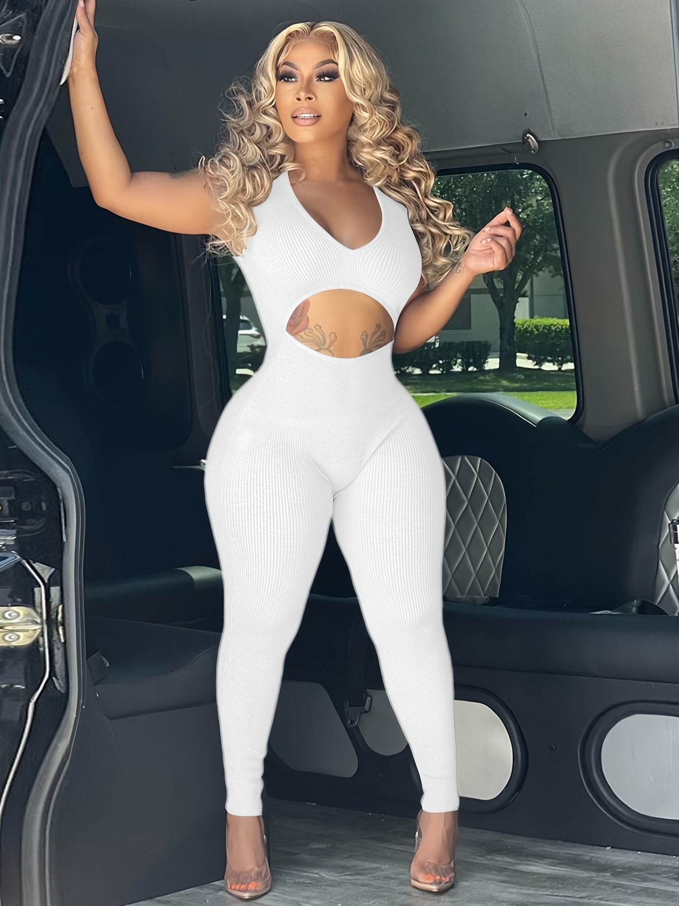 All white outlet jumpsuit with sleeves