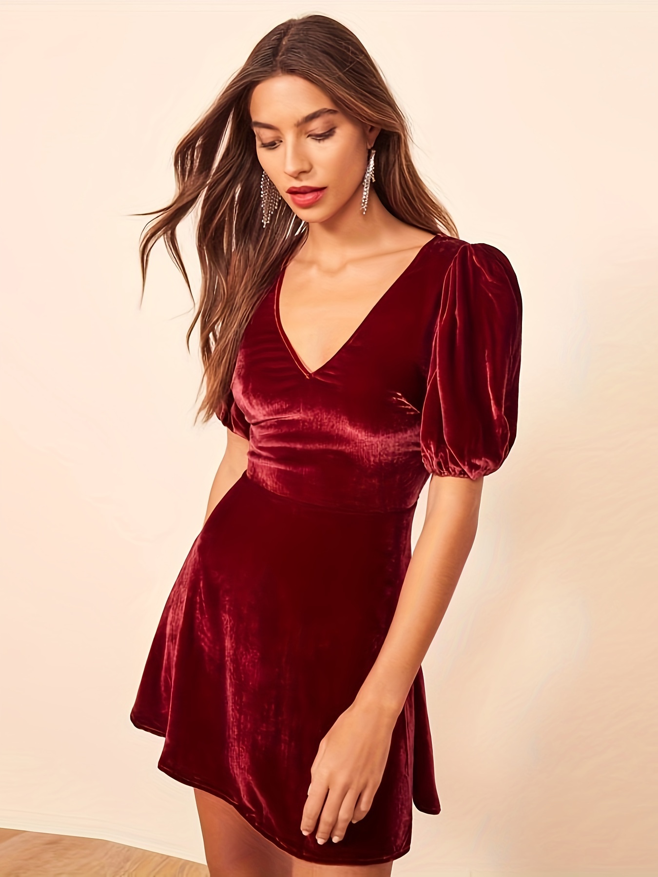 Puff sleeve velvet outlet dress