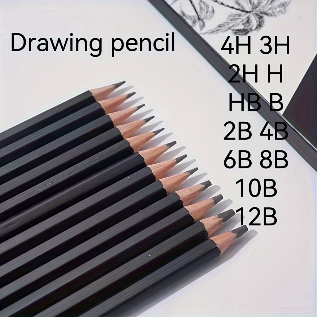Juego de dibujo de lápiz de boceto, 14 lápices 6H, 4H, 2H, HB, 1B, 2B, 3B,  4B, 5B, 6B, 7B, 8B, 10B, 12B