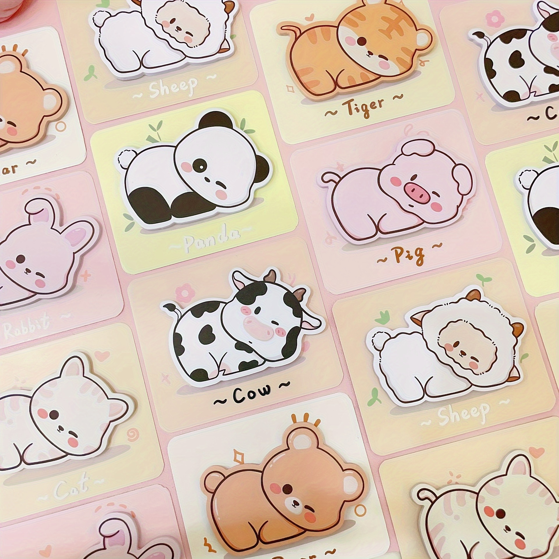 120 Pcs Cute Girl Animal Sticky Notes, Kawaii Animal Pattern Stationery  Decoration Adhesive Sticker Memo Pad for School Supplies(Blue)