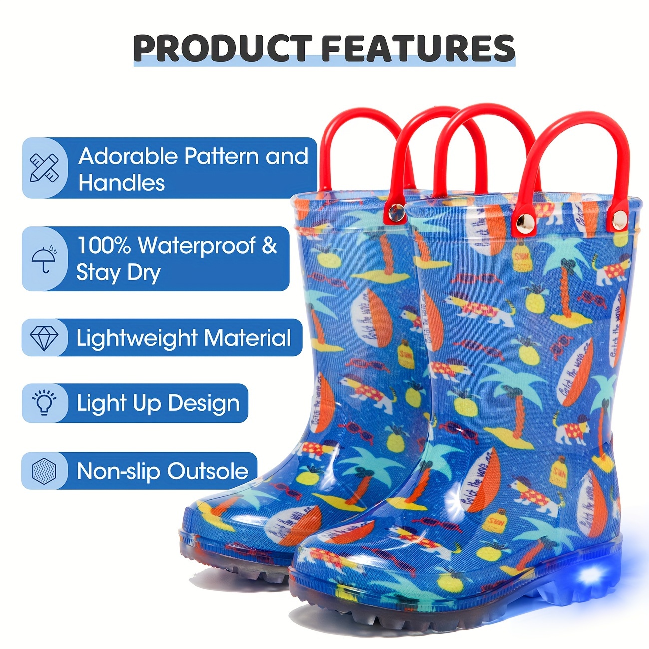 Boys and Girls Casual Cartoon Rain Boots with Astronaut and Bunny Print, Easter/rabbit/bunny Non-Slip Waterproof Drawstring Rubber Boots for