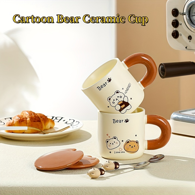 Bear Coffee Mug With Lid And Straw Ceramic Coffee Cups Cute - Temu