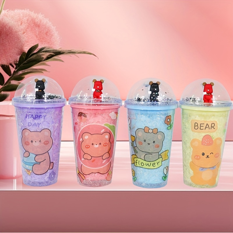 300ml Kawaii Boba Bear Glass Cup With Straw & Lid