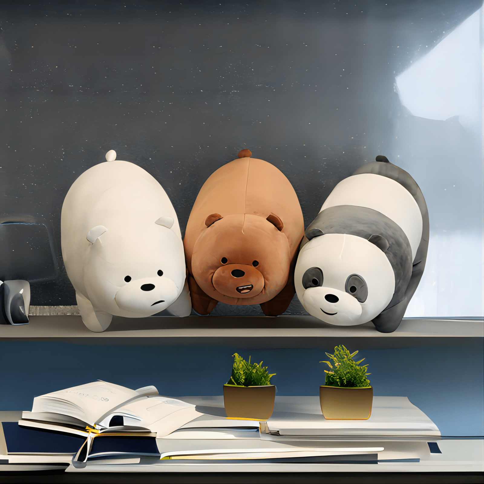 WE BARE BEARS MINISO PLUSH + TOTE + ZIPPERED POUCH + 15 STICKERS