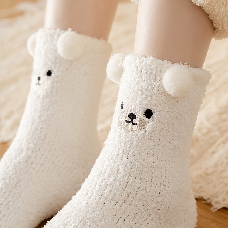 5 Pairs Cute Thicken Thermal Soft Comfortable Warm Socks, Plush Lined Fall  Winter Warm Furry Fuzzy Snow Socks