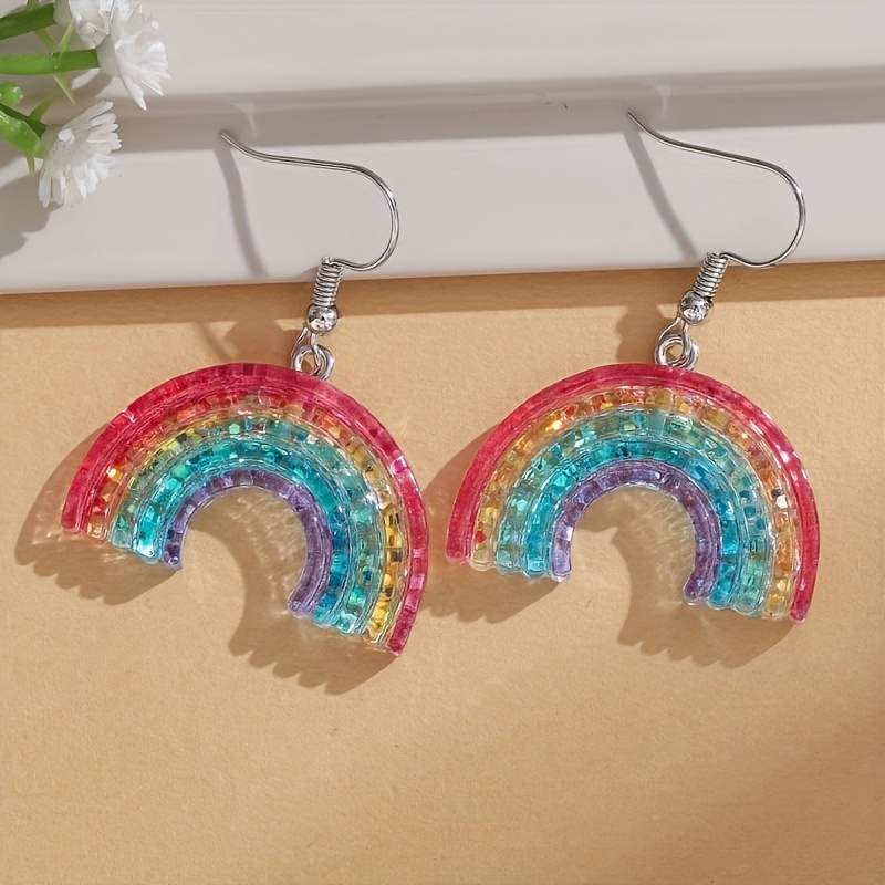 Earrings Plus Necklace Preppy Jewelry Set Rainbow Color Flag - Temu