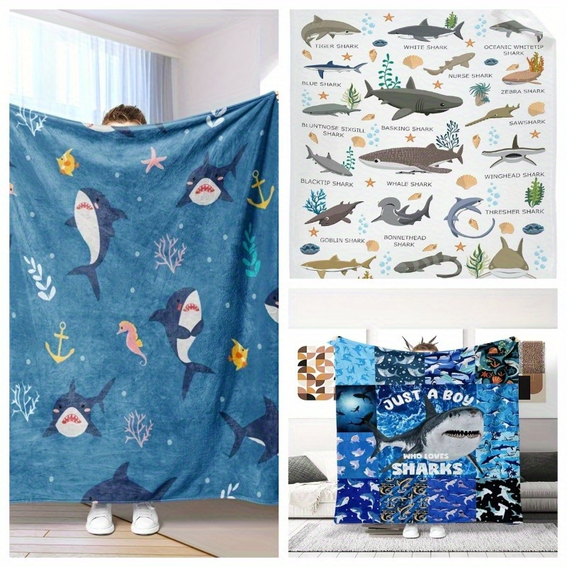 Shark Blanket Cartoon Cute Marine Animal Ligtweight Cozy Soft