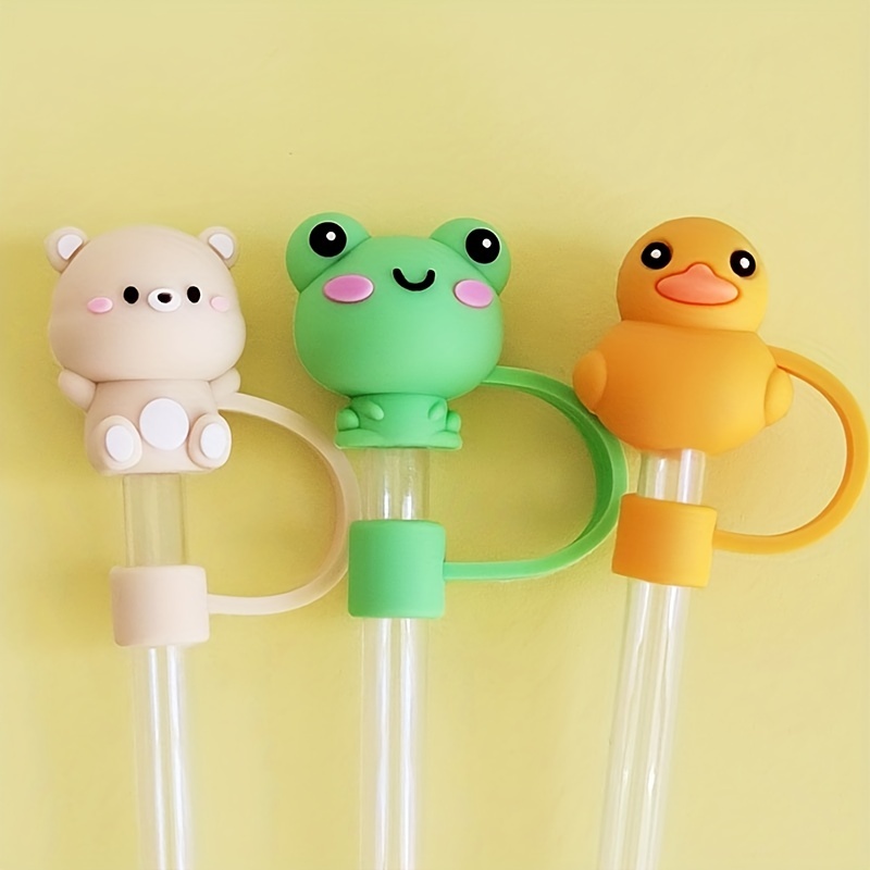 Cartoon Straw Cover Reusable Silicone Straw Caps Decor for 5-10mm (Duck  Yellow)
