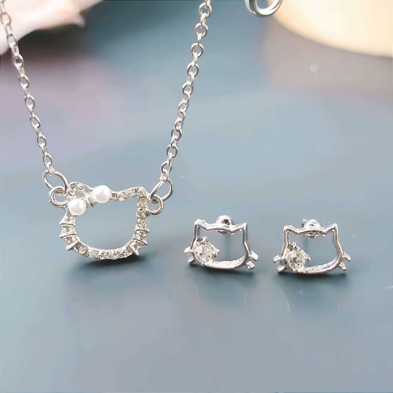 Kawaii Hello Kitty Necklace Earring Jewelry - Temu