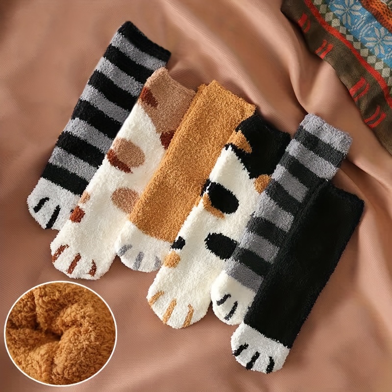 12pairs Winter Cat Claws Cute Thick Warm Sleep Floor Socks, Cat Claw Socks,  Cat Feet Socks Women, Cat Toe Socks, Cat Paw Slipper Socks, Fuzzy Slipper