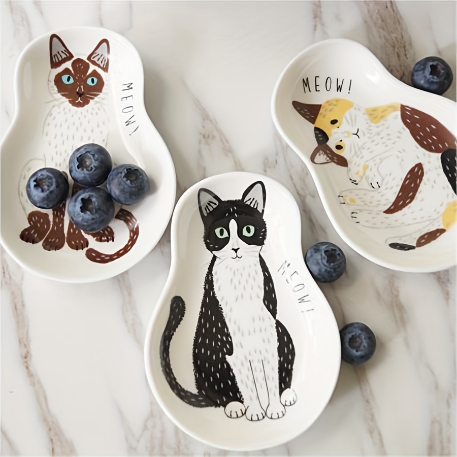 4pcs/set Juego Platos Pequeños Diseño Gatos Lindos Cerámica - Temu