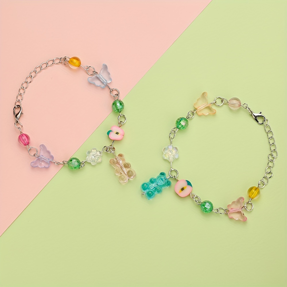 6pcs/set Simple and Fresh Pearl Bear Children's Bracelets, for Good Jewelry, Jewels,Temu