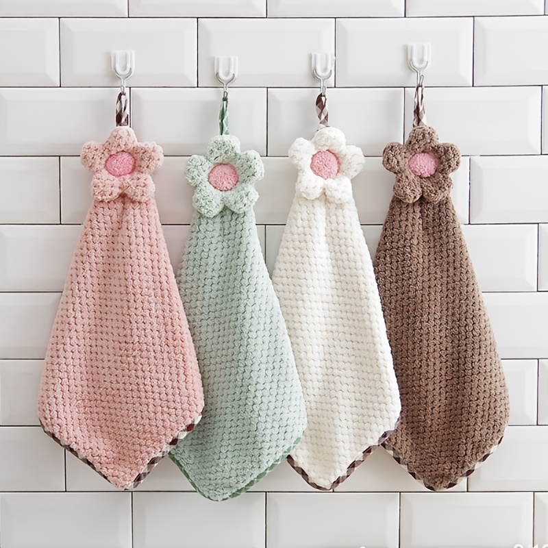 4pcs Thickened Dish Towel, Hanging Hand Towels, Kitchen Rag With Hanging  Loop, Bathroom Hand Towels