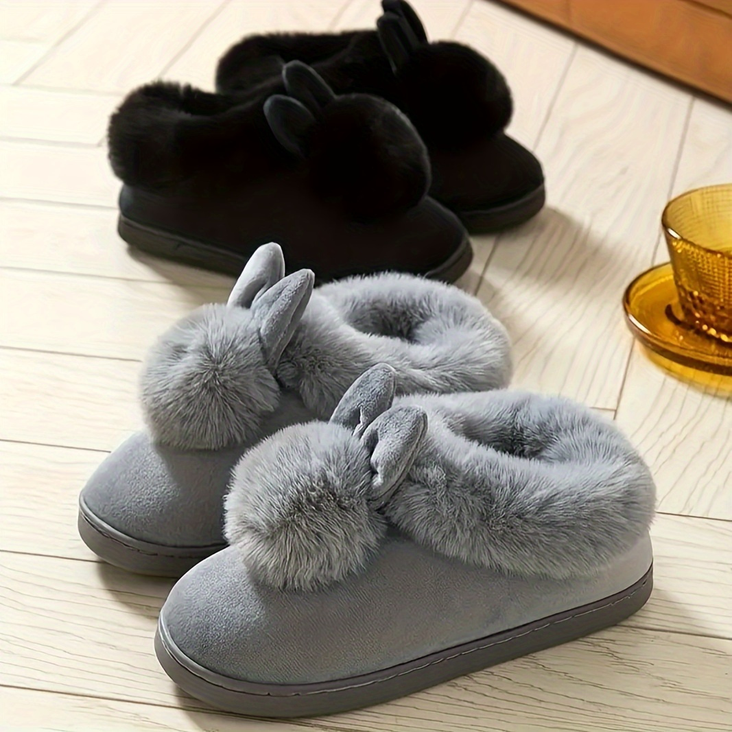 Women s Cute Fluffy Furry Bunny Slippers Cozy Plush Lined Winter Warm Slippers Indoor Outdoor Short Boots