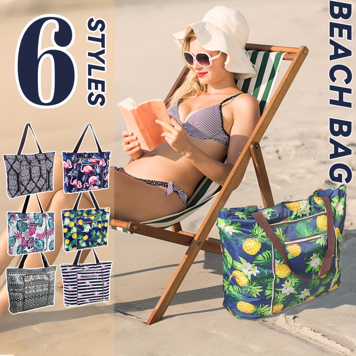  Bolsa de playa de malla rosa con piña, bolsa de playa grande  para mujeres, bolsas de playa impermeables a prueba de arena, bolsa de  piscina para playa, piscina, gimnasio, viajes, picnic