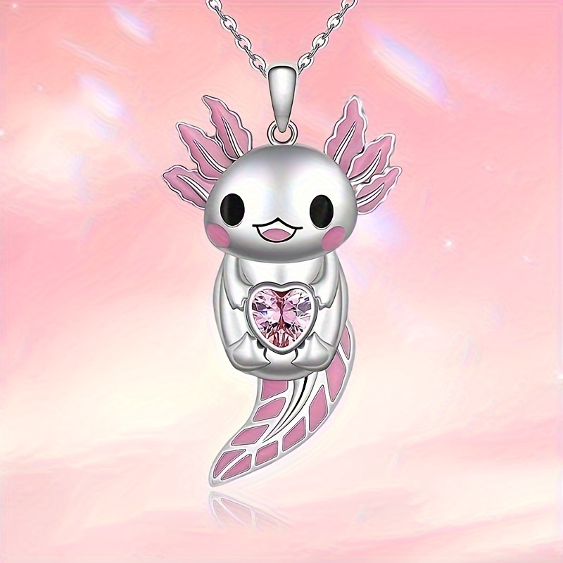 925 Sterling Silver Mexican Axolotl Embraces Heart Gemstone Charm