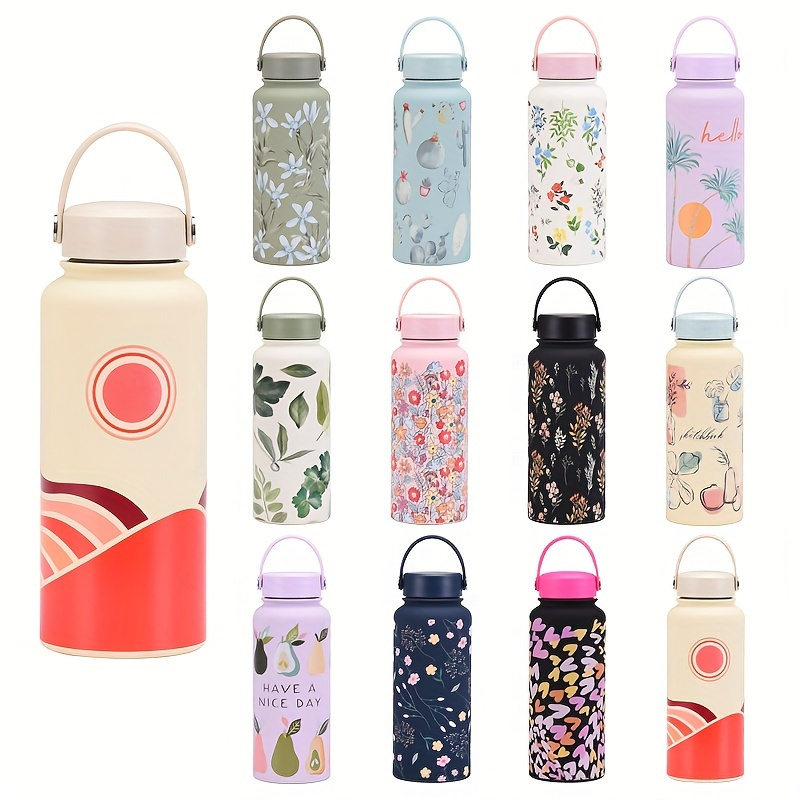  Stainless Steel Vacuum Insulated Mug, Red Japanese Style Floral  Pattern Print Thermos Water Bottle for Hot and Cold Drinks Kids Adults 17  Oz: Home & Kitchen