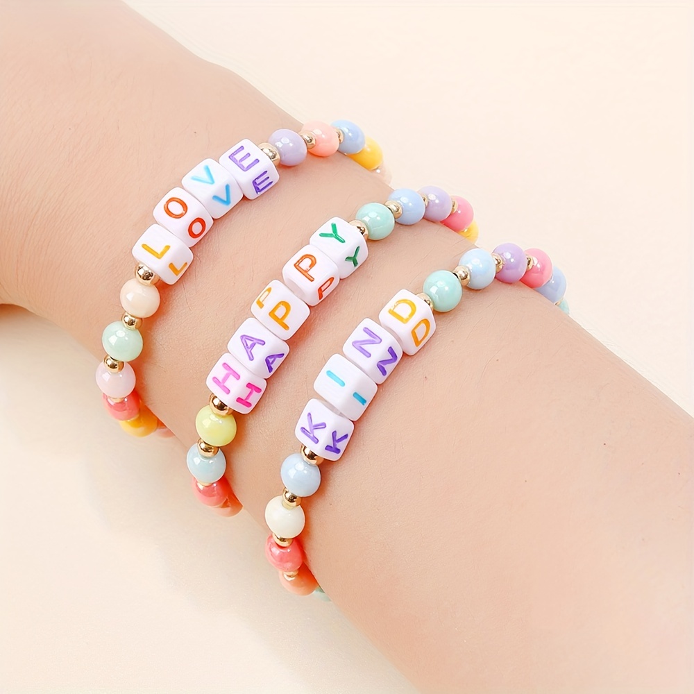 Children Alphabet Beads Bracelet Word Acrylic Beaded Macrame Cuff Bangle  Stretch