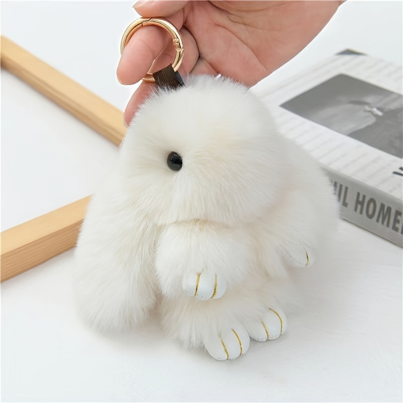 Cute Fluffy Artificial Rabbit Fur Ball Pompom Leaf Keychain, Cherry Key Chain Handbag Pendant Car Key Chain Key Ring Car Interior Accessories,Temu