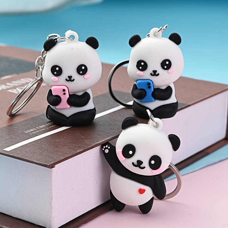 Cute Panda Kawaii Anime Car Keychain, Animated Funny Animal Car Key Chain Accessories Car Gift for Girls Boy Lovers,Bag Accessories,Temu