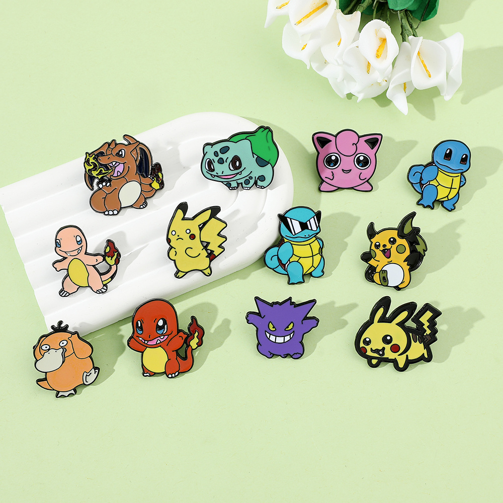 Funny Enamel Pins Gothic Pikachu Squirtle Alloy Brooches - Temu