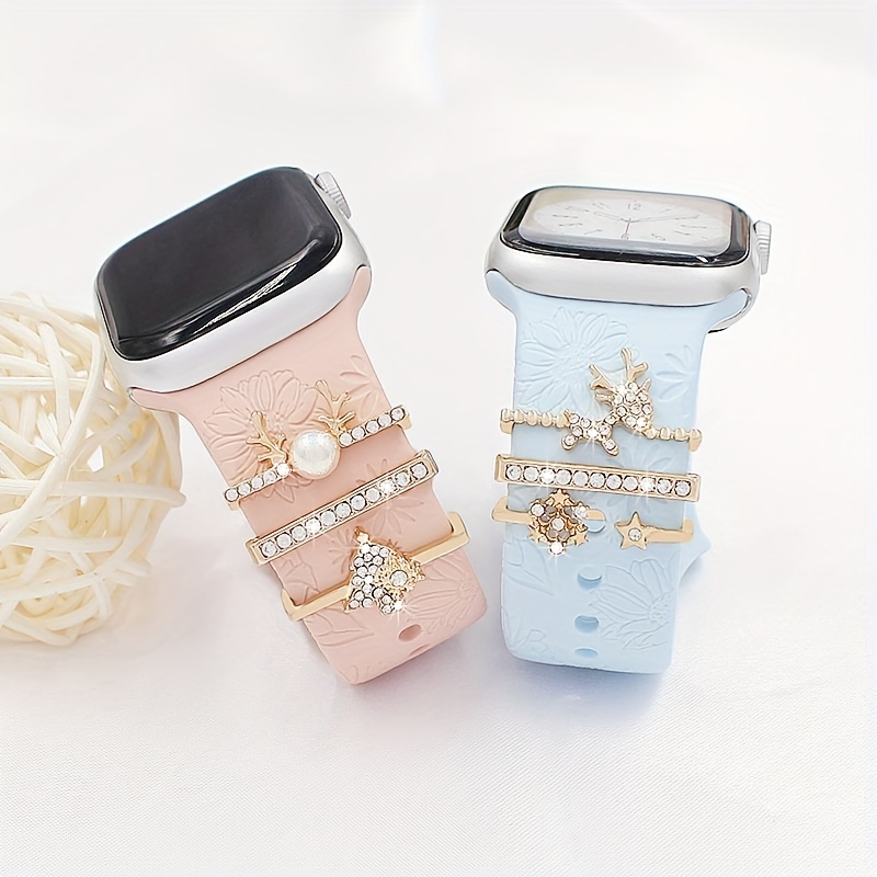 Watch Band Decorative with Rhinestones Nails Silicone Bracelet For Apple  Watch Ornament Women Men Charms Globe Charms Ring - AliExpress