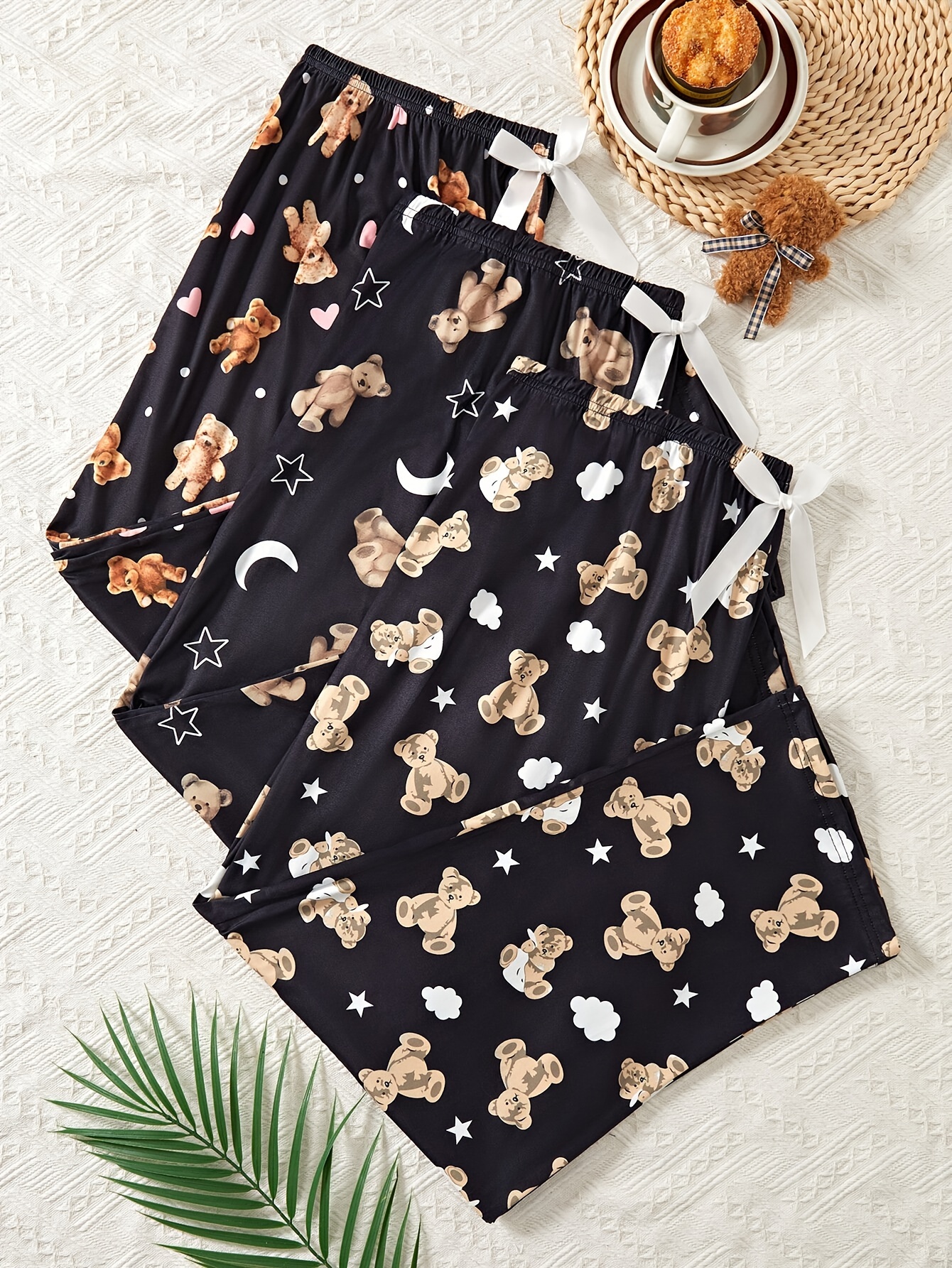 Solid Color Teddy Bear Pants Casual Drawstring Wide Leg - Temu