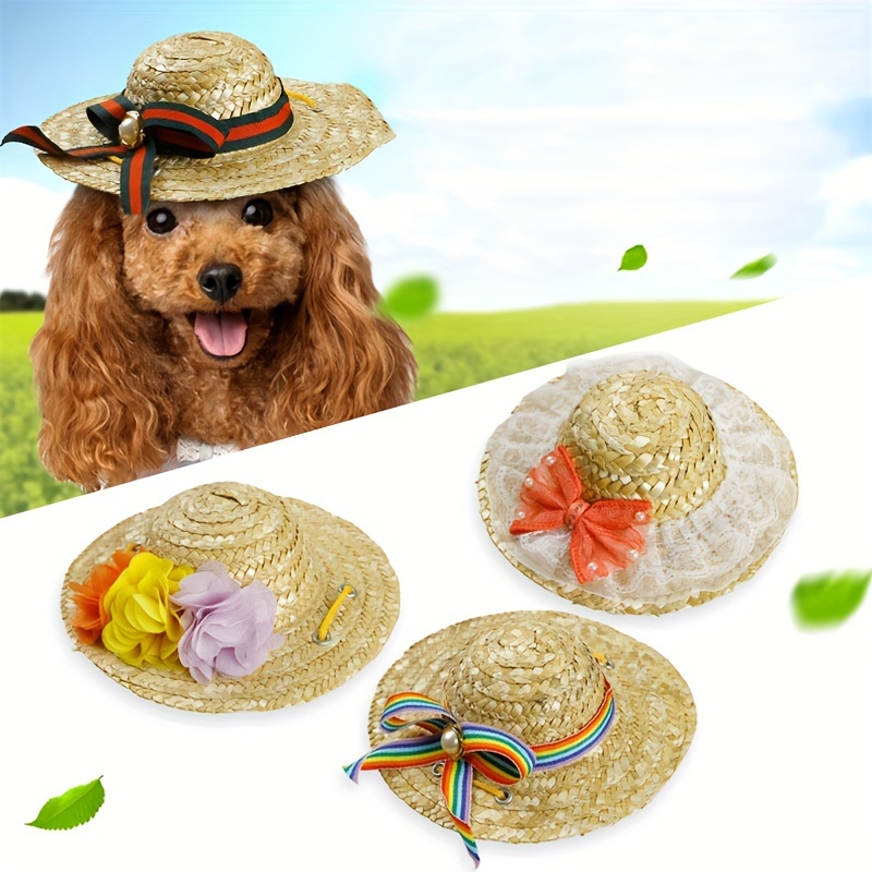 Adjustable Pet Sombrero Straw Hat For Summer Sun Protection - Temu