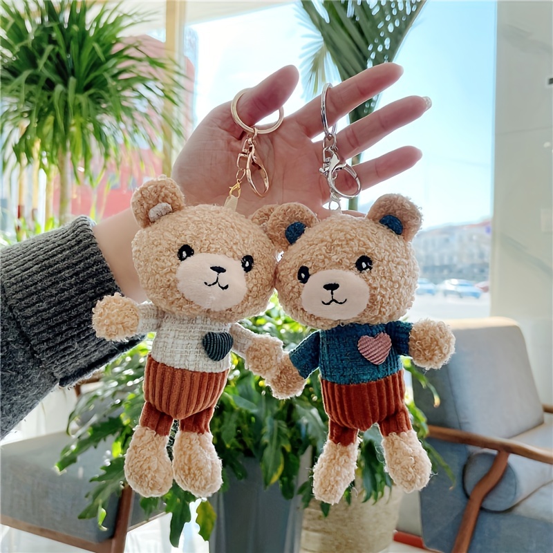 Kawaii Plush Bear Doll Toys Soft Stuffed Animal Bear Rabbit Dog Charm  Keychain Furry Doll Toy Keyring Backpack Pendant for Girls and Boys BEAR  PINK HEART 