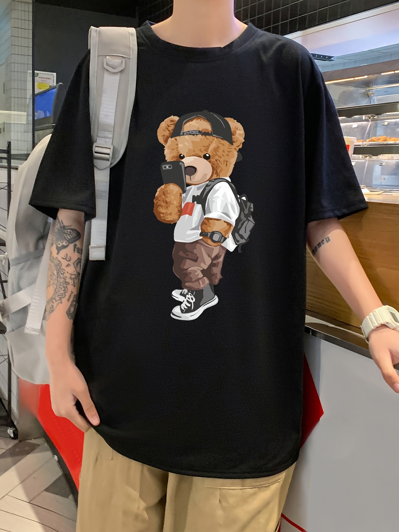 Funny Teddy Bear Basketball Cute Cartoon Print Men's Top, Casual Slightly  Stretch Short Sleeve Crew Neck T-shirt, Men's Tee For Summer - Temu United  Arab Emirates