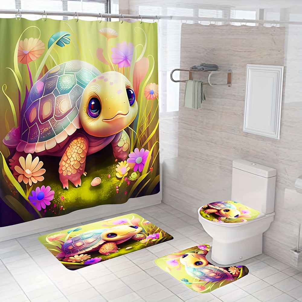 Turtle Starfish Coral Bathroom Set, Waterproof Mildew Resistant Shower  Curtain With 12 Plastic Hooks, Non-slip Bathroom Floor Mat, Toilet U-shaped  Mat, Toilet Lid Mat, Ocean Marine Bathroom Decorations, Bathroom  Accessories - Temu