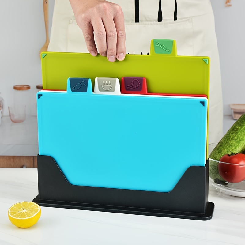 Cutting Board With Holder Base Bpa-free Wheat Straw Plastic Chopping Board  Set For Preventing Cross-contamination Of Different Food Types - Temu