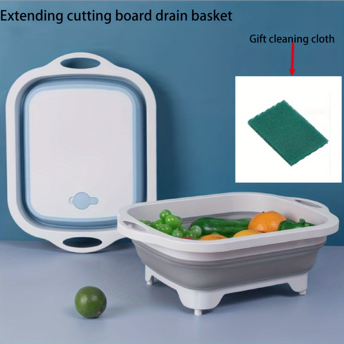 1pc Kitchen Multi-functional Sink Cutting Board Plastic Cutting Board,  Rolling Pattern Board, Fruit With Folding Drain Storage