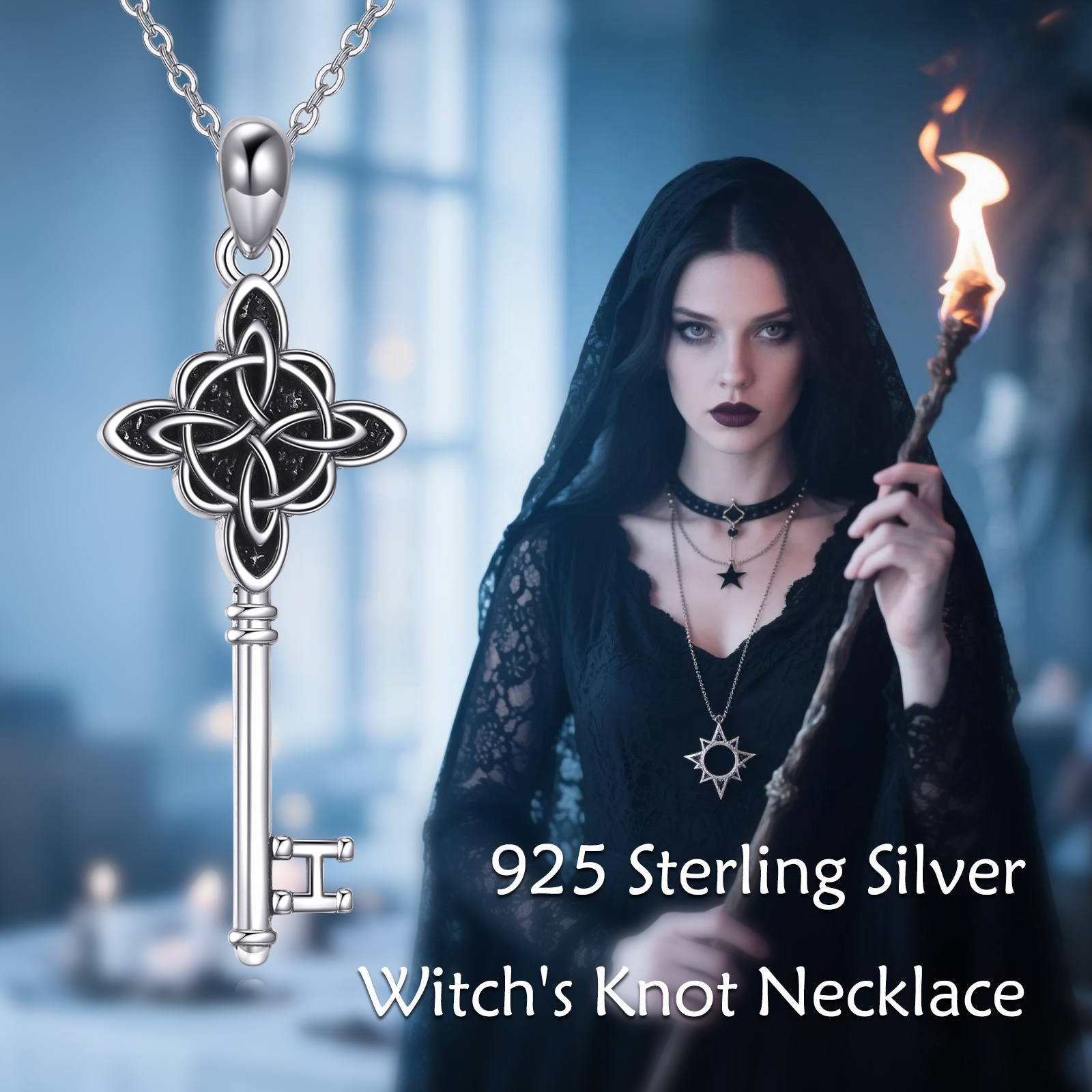 925 Sterling Silver Witches Knot Key Necklace