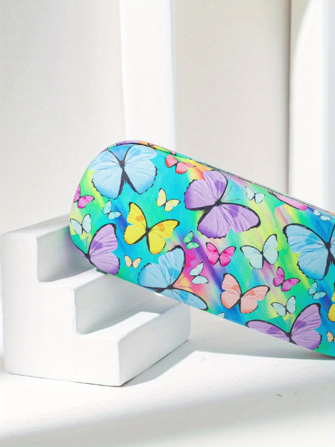 Iridescent Gradient Base Multicolor Butterfly All-Over Print Glasses Case