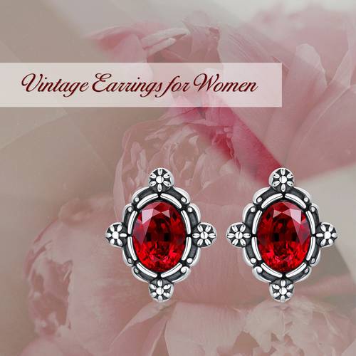 Red Studs Earrings Sterling Silver Victorian Retro Oxidized Earrings with Oval Simulated Ruby Garnet Birthstone, Sterling Silver Stud Colour Earrings, Small Studs Earrings for Women, Studs Earrings for Women High Quality, Ruby Earrings, Hook Earrings, Mixed Stud Earrings Golden Assorted Plain And Colours, Fashion Statement, Holiday Presents, Jewelry, , Handcrafted Details, , Birthstone Jewelry, Women s Fashion, Gift for Her